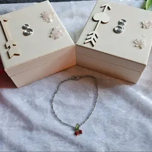 Handmade Cherry Bracelet with Keepsake Box - Delicate Red Cherries & Soft Chain - Perfect for Mother's Day - Hand-Decorated Wooden Jewelry Box Included