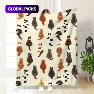 Cartoon Cat Backprint Fluffy Blanket, Cartoon Pattern Blanket, Soft Warm Multifunctional Gift, Ideal for Sofa Bed Office Travel, Perfect Holiday Birthday Present, Decorative Giftable Blankets #GLOBAL PICKS