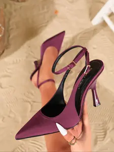 Women's New Elegant Fashion Pointed Toe Low Cut Backless Cross Strap Buckle High Heel Shoes, Stiletto, Plain Pattern, All Seasons