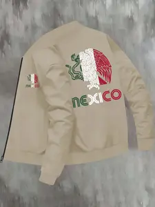 Men's Eagle Graphic Print Zip Up Jacket, Regular Fit Casual Long Sleeve Baseball Collar Outerwear for Fall & Winter, Men's Clothes for Daily Wear, Coats