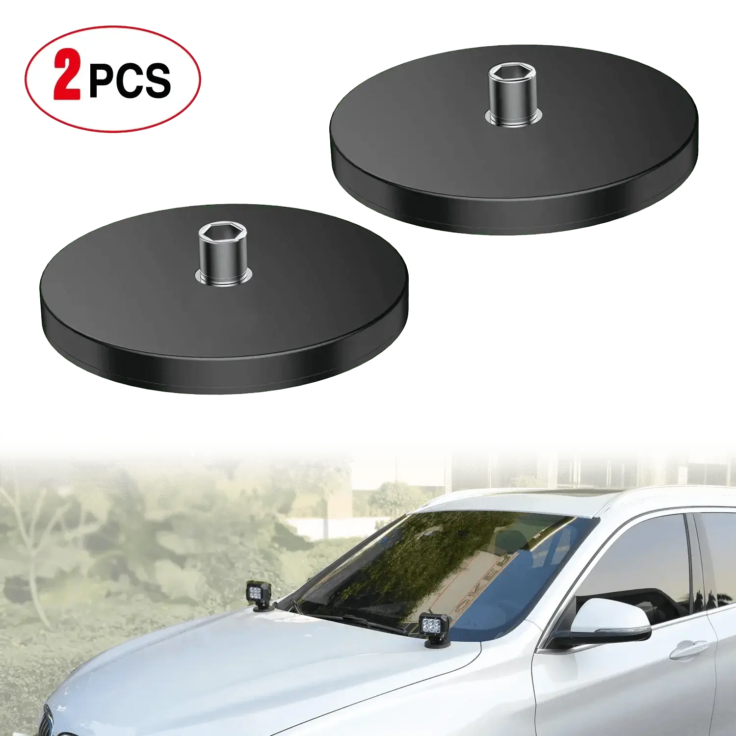 (2-Pack) Round Magnetic Mounting Base Rubber Sucker Brackets, 3.4" in Diameter, 12 Magnets, Strongholds, Scratch-Proof, Nail-Free Mount, Universal Fit Home Organizer for Car Owners