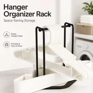 Portable Hanger Organizer Rack, Hanger Storage Stacker Holder Caddy for Closet, Laundry Room, Dry Cleaning Room and Wardrobe Organization, Space-Saving Clothes Hanger Holder for Empty Hangers, Shirts, Coats and Daily Home Storage