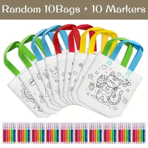 Random Color DIY Graffiti Painting Gift Bag, 20pcs/set Including 10 Bags and 10 Sets of Pens, Creative Craft Kit, Art Markers Set, Cute and Charming Art Gift Bag for Party, Handicraft Activity, for Handmade Gifts