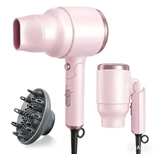valintine day gift Blow Dryer with Diffuser, Mini Hair Dryer with Folding Handle, 1600W Quiet Lightweight Hairdryer with Diffuser Compact Design, Pinky White