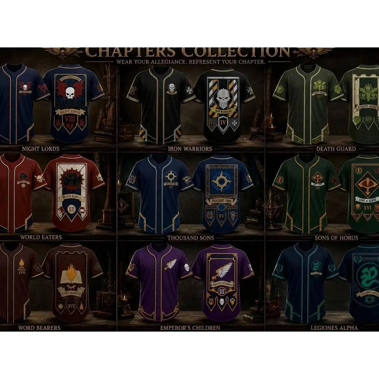 Warhammer 40K Chaos Space Marine Traitor Legion Button-Down Baseball Jerseys - Choose Night Lords, Iron Warriors, Death Guard, World Eaters, 1000 Sons & More - Grimdark Apparel for Tabletop Gamers