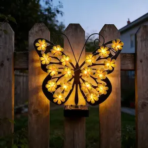 Outdoor Decorative Solar Light, Garden Lights, Outdoor Lighting, Metal Butterfly Wall Art, Waterproof Fence Decoration, Garden Patio Porch Yard Hanging Ornament, Women Gift