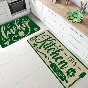 St. Patrick'S Day Kitchen Mat Set, a Lucky And Cozy Kitchen Rug, Rectangular, Machine Washable, Non-Slip, Soft, Easy to Clean, Suitable for Festive Decoration in The Kitchen, Bathroom, Bedroom, And Living Room