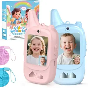 Cute Macaron Color Kids Walkie Talkies with 100-300m Range, Safe Rounded Edges, Video Intercom Function, Clear Calls, Rechargeable Battery