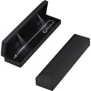 Long Chain Necklace Jewelry Gift Box Case with LED Light, Elegant Velvet Necklace Pendant Bracelet Box for Jewelry Display Wedding Engagment Valentine's Day (Black)
