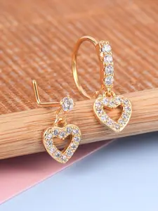 Rhinestone Decorated Nose Ring, Elegant Heart Shaped Nose Studs for Women & Men, Cartilage Stud, 2025 New Minimalist Aesthetic Jewelry As Gift, Valentine's Day, Gift