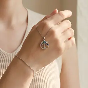 Silver Colorful CZ Tree of Life Necklace, Family Bond & Growth Symbol Jewelry for Daily Wear & Meaningful Gifting