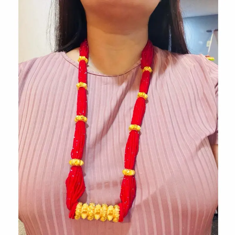 Hydro Crystal Potey in Naugedi with Bhukkey Maili Tilhari for Special Occasions Red & Gold Beaded Necklace