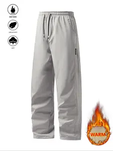 Men's winter lamb wool thick warm pants, casual straight leg pants with pockets and drawstring, comfortable and easy to match.