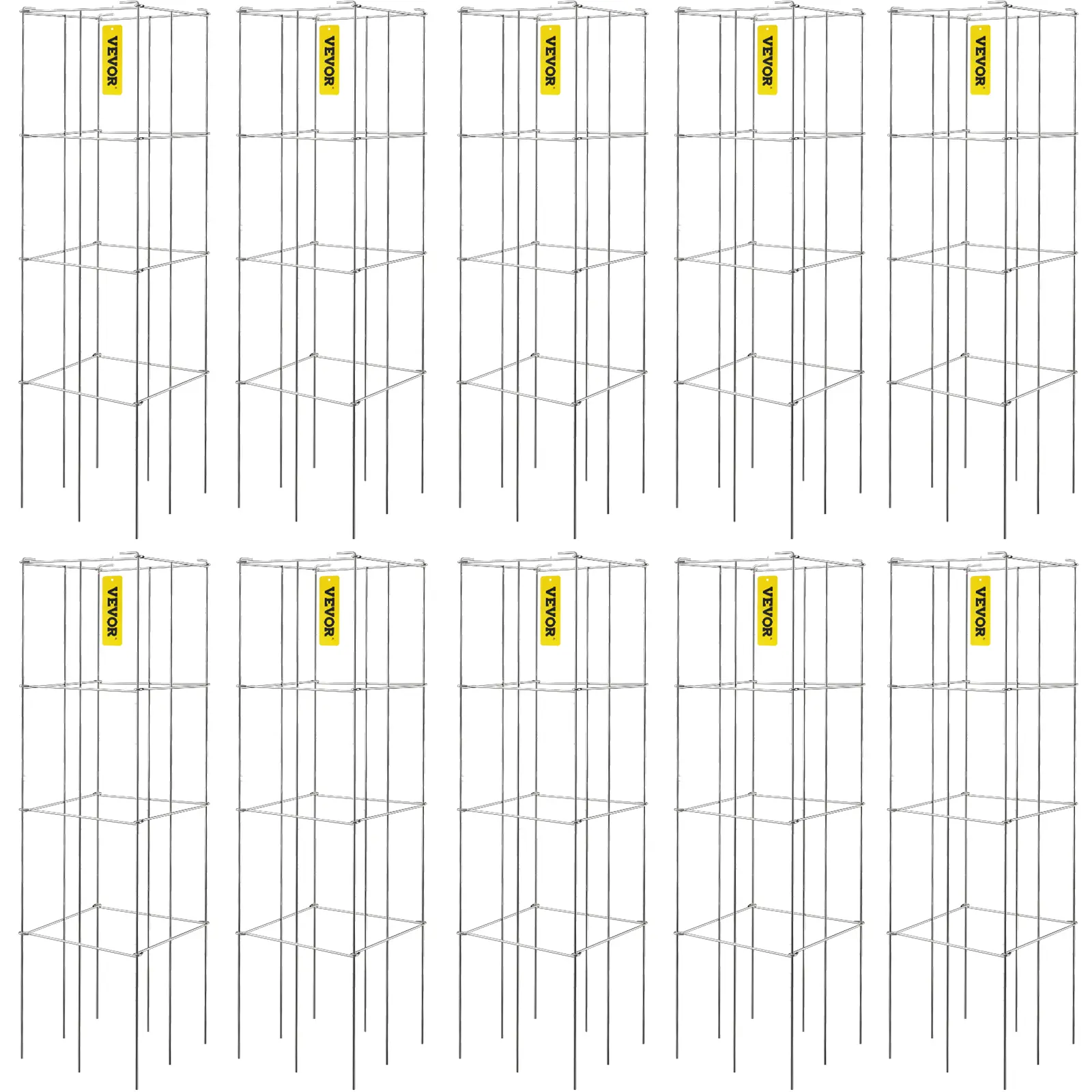 【fathersdaygift】VEVOR Tomato Cages10-Pack 11.8"x11.8"x46.1" Silver PVC-Coated Steel Metal TrellisVertical Planter Tower for Outdoor Climbing PlantsPlant Trellis Netting Compatible Garden Support, Metal Trellis, Garden Accessories,campingessentials,outdoor
