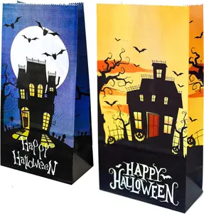 Halloween Treat Paper Bags 40-Pack 2 Designs Trick or Treat Party Favor Goodie Snack Sacks Candy Popcorn Gifts Cookies Unisex