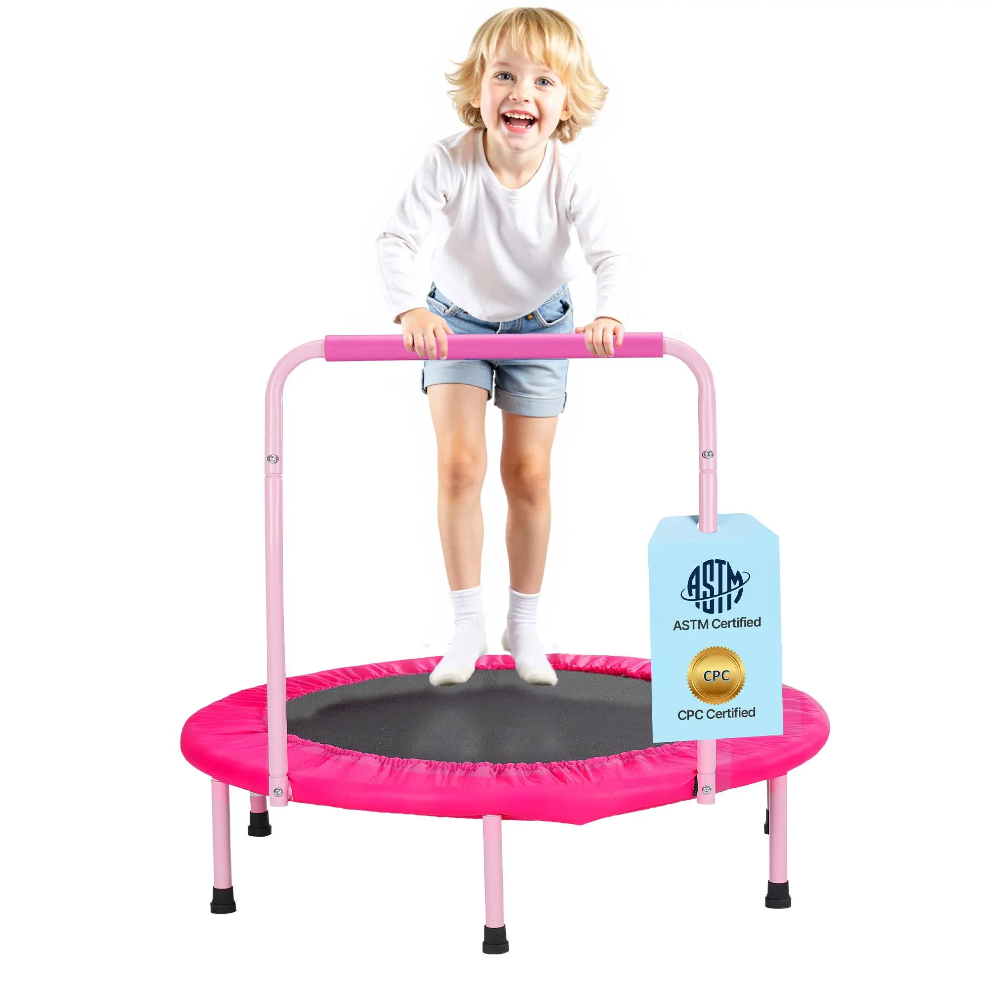 【SummerFinds】VEVOR 36" Kids Trampoline,  3FT Indoor Outdoor Trampoline, Foldable Mini Trampoline with Handle, Rebounder Trampoline for Toddlers, Birthday Gift for 3+ Years Children, Boys Girls for Fun, Pink