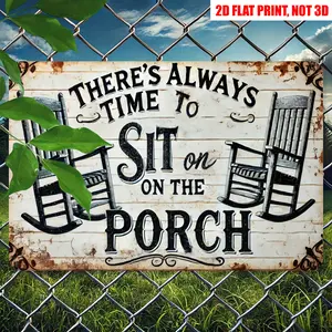 Vintage "Sit on The Porch" Rocking Chair Metal Sign - 8x12 Inch Rustic Wall Decor, Perfect for Patio, Garden & Farmhouse