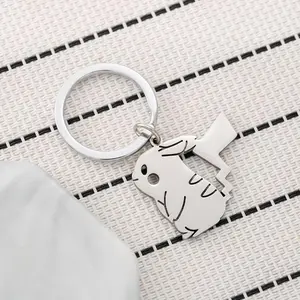 Japanese Pet Elf Keychain Cartoon Cute Pikachu Stainless Steel Keychain Backpack Pendant
