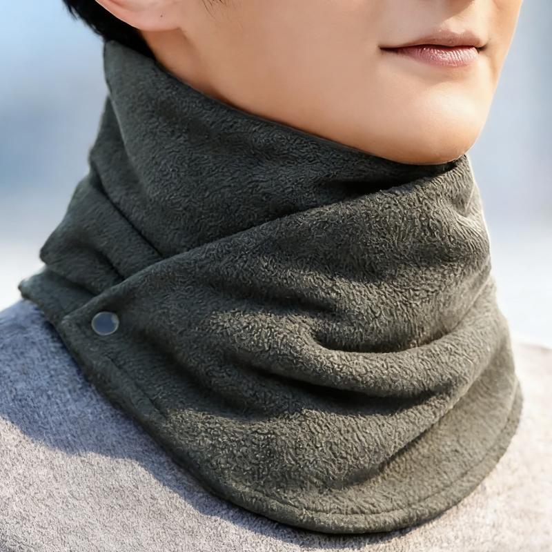 Classic Solid Color Velvet Scarf, Front Button Design, Thickened for Autumn and Winter, Casual Style, Suitable for Cycling and Windproof, Scarf