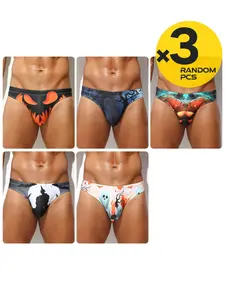 2/3/4Pcs Random Color Men's Triangle Swim Trunks, Festival Printed With Drawstring, Slim Fit Comfortable For Beach Outdoor Party