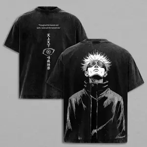 Gojo Satoru The Honored One Tee – Jujutsu Kaisen Vintage Washed Oversized Heavy Cotton Anime Manga Double Printed Streetwear T-Shirt Unisex 80L