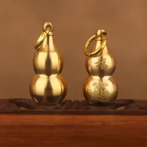 Brass Gourd Charm Lucky Coin Decoration, Pure Copper Hanging Ornament, Metal Open Gourd Small Accessory Craft