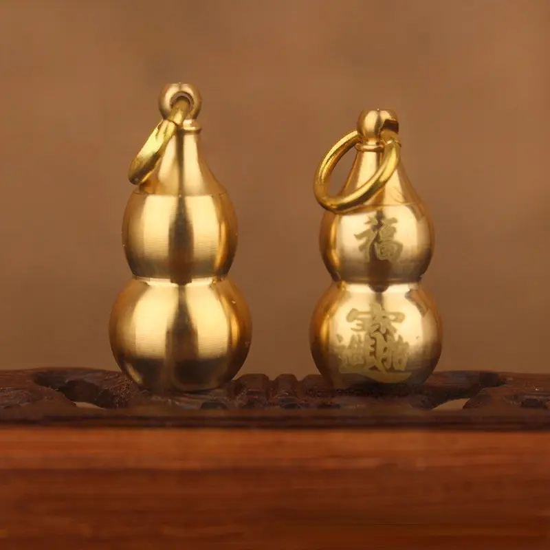 Brass Gourd Charm Lucky Coin Decoration, Pure Copper Hanging Ornament, Metal Open Gourd Small Accessory Craft, Home Ornaments, Decoration Items