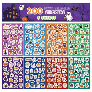 Halloween Stickers - 8 sheets with 200 unique designs. Made of waterproof vinyl. Patterns include pumpkins, bats, witches and candies. Ideal for festival decoration, party favors, gift bag ornaments, classroom crafts and fun games.
