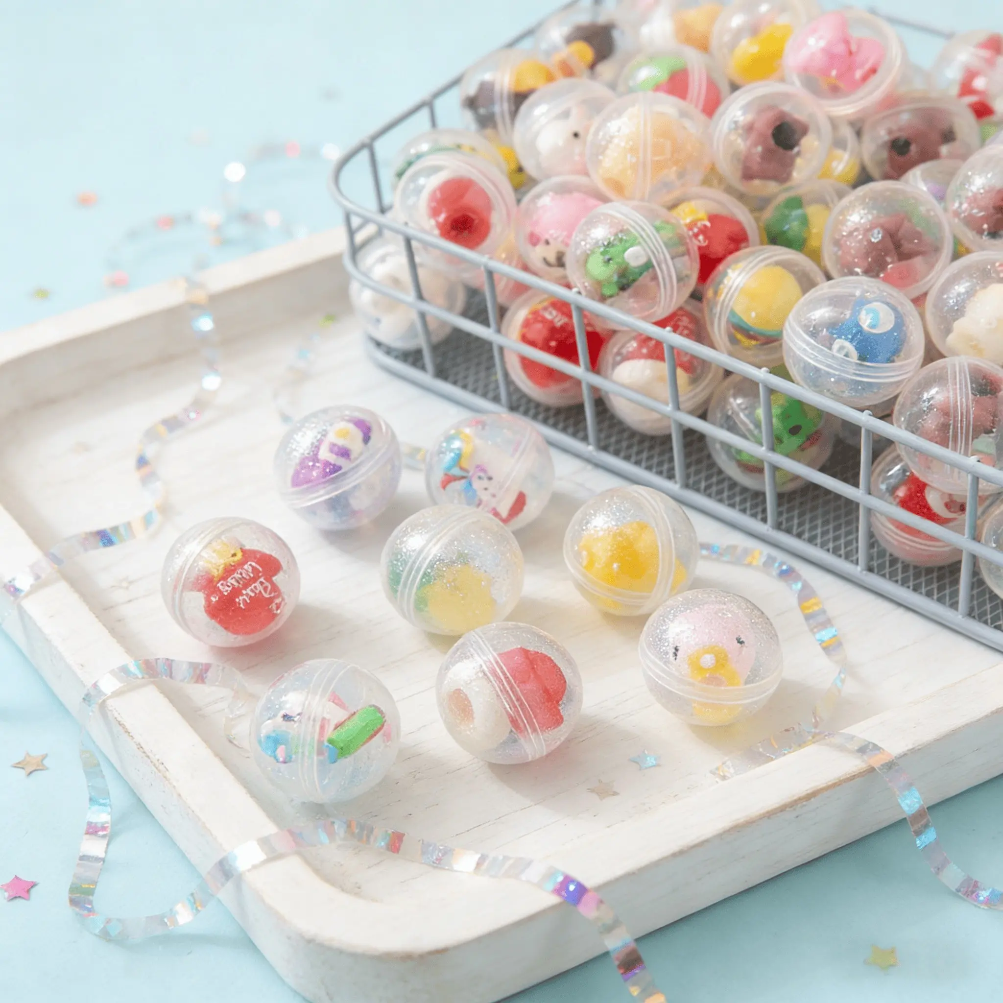 Mini Clear Plastic Gacha with Cute Figure - Gachapon Machine Capsule Surprise Eggs Blind Bag Capsules Set Bulk Party Gift - Perfect for Sharing, Entertaining and Educational Games - Gift for Halloween, Christmas and Easter Celebrations