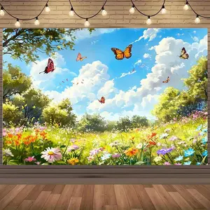 1pc 2D Backdrop "Dreamy Pastoral Butterfly Flower Sea Backdrop, Fill Your Party with Vibrancy and Spring Vibes! Perfect for Various Festive Occasions, Creating Endless Memories. Choose Your Exclusiv