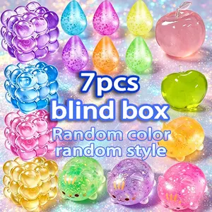 7-Piece Set - Bestselling Blind Box Sensory Stress Relieving Toy Sparkling Cute Malt Filled Elastic Toy (Random Style) Punipu Healing Product, Kawaii Squid Laser Powder Sparkling Crystal Water Feel Rebound