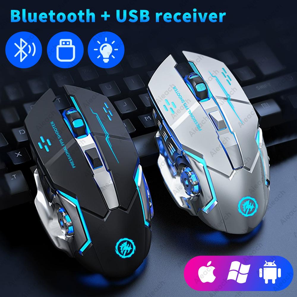 Rechargeable Wireless Mouse Gaming Computer Silent Bluetooth Mouse USB Mechanical E-Sports Backlight PC Gamer Mouse for Computer