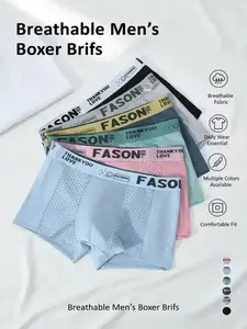 Men's Letter Tape Boxer Brief, Breathable Comfortable Underwear for Daily Wear, Soft Clothes for Men, High Stretch Underwear, Summer Underclothes