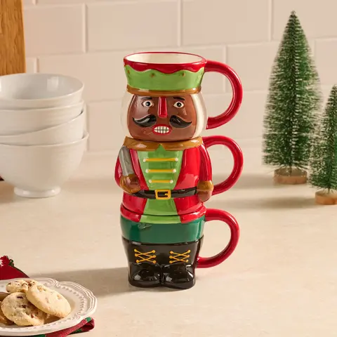 3pc Stackable Holiday Ceramic Mugs with Gift Box by Valerie