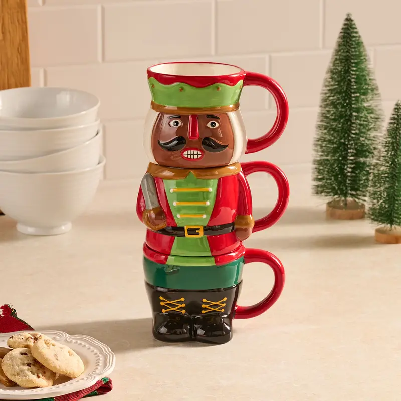 3pc Stackable Holiday Ceramic Mugs with Gift Box by Valerie