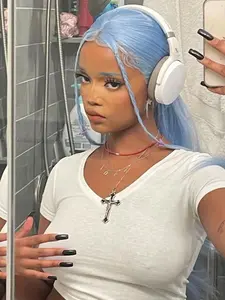 Light Blue Long Straight Hair Wig, 13x4 Handmade Lace Front Wig for Women, 26 Inch 180% Density Heat Resistant Fibers,Wear and Go for Cosplay Costume Accessory, Synthetic Fiber Wig