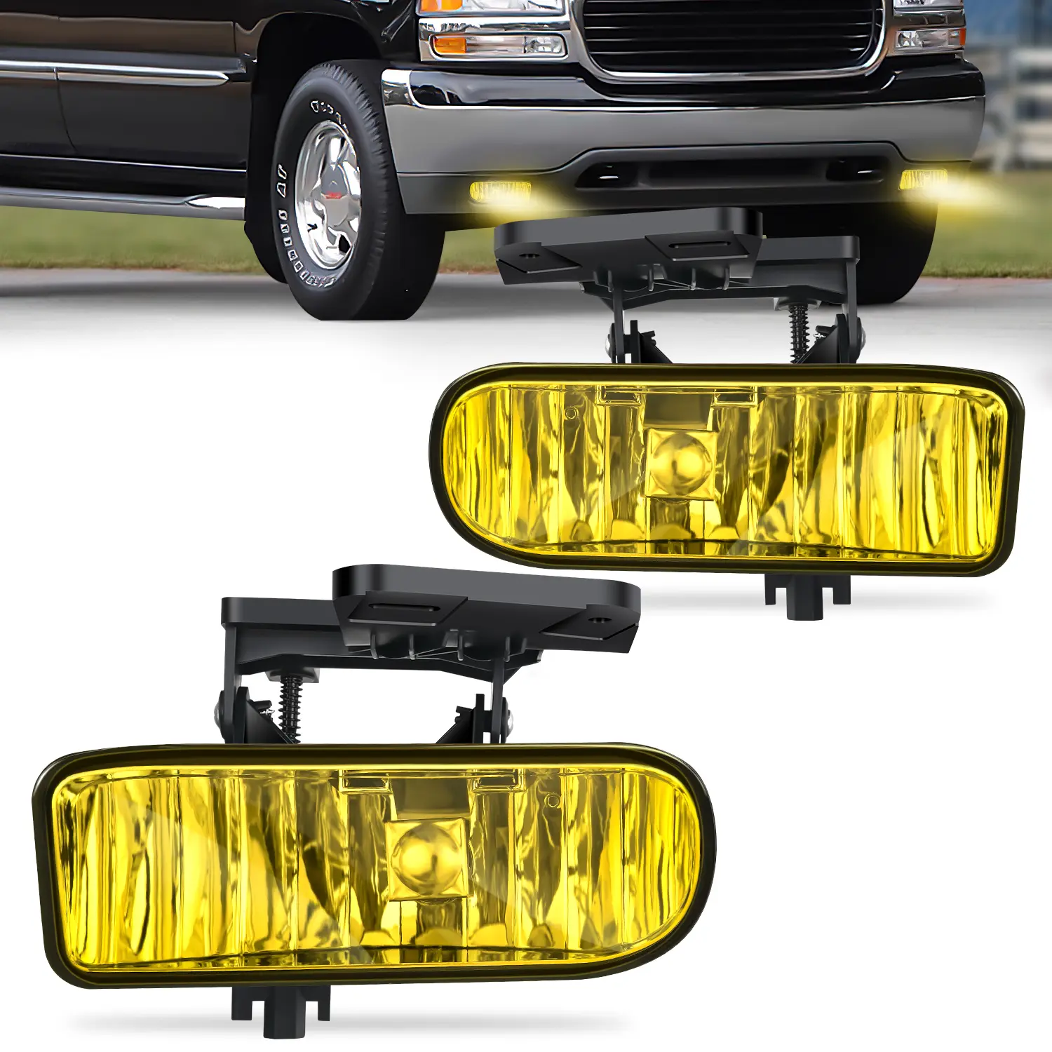 Nilight Fog Light Assembly Compatible with 1999 2000 2001 2002 GMC Sierra 1500 2500 2001-2002 Sierra 1500HD 2500HD 3500 2000-2006 Yukon Amber Lens Headlight Bracket Led Backlights, Car Light, Cars Accessories Headlamps, Plug And Play Bulb Sockets, Car Led