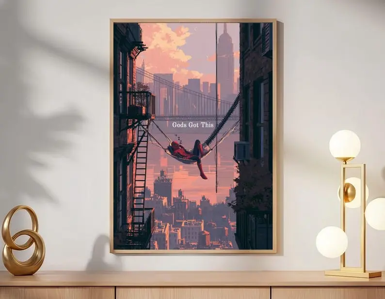 Spi.der/m@n Nap Poster, Gods Got This Quote Print, NYC Skyline Wall Art, Bedroom Decor Spi.der/m@n Nap Poster, Gods Got This Quote Print, NYC Skyline Wall Art, Bedroom Decor