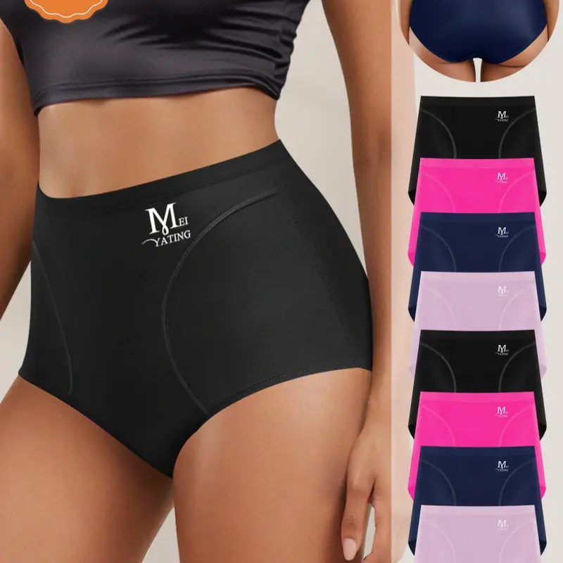 8-Pack MEIYATING High-Waist Shapewear Underwear, Seamless Triangle Panties, High Waisted Knicker, Comfortable Fit, Summer Thin Style