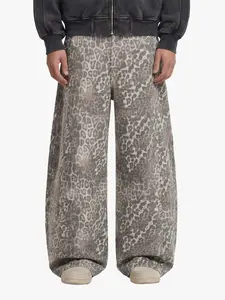 Street Leopard Camouflage Pleated Barrel Jeans