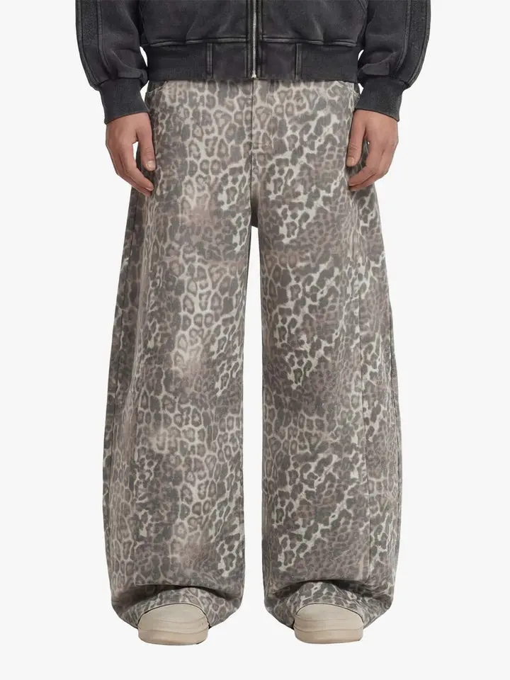 Thesupermade Street Leopard Camouflage Pleated Barrel Jeans