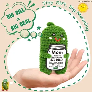 Funny Crochet Pickle Doll, Handmade Knitted Positive Plush with Greeting Card, Mothers Day Gift, Mom Gift for Mom, Mom Gifts