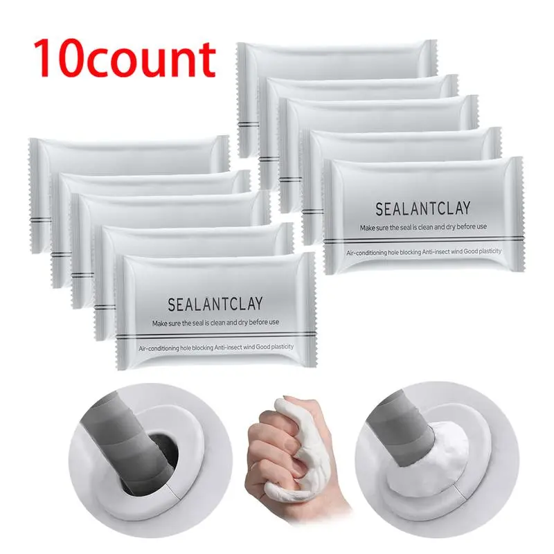 10PCS Eco-Friendly Sticky Sealant Clay, Quick Curing & Strong Adhesion, Waterproof Oil-Resistant Pest Control Sealant for Air Conditioner Holes Wall Cracks Pipes