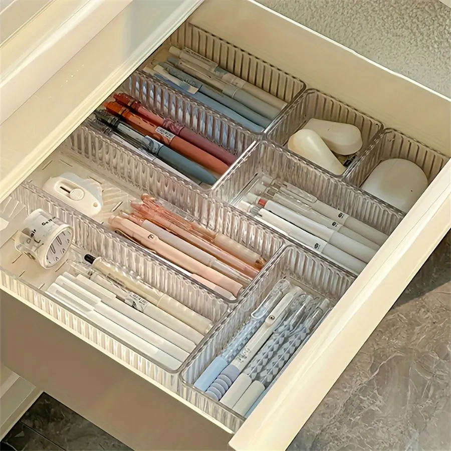 Transparent Desk Organizer Set, Independent Compartments, Easy Access, Multi-Size Bathroom Vanity Storage Tray, Office Accessories, Acrylic Organizers