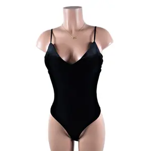 Women's Padded Velvet Bodysuit - Basic and Minimalist - Polyester Spandex Womenswear