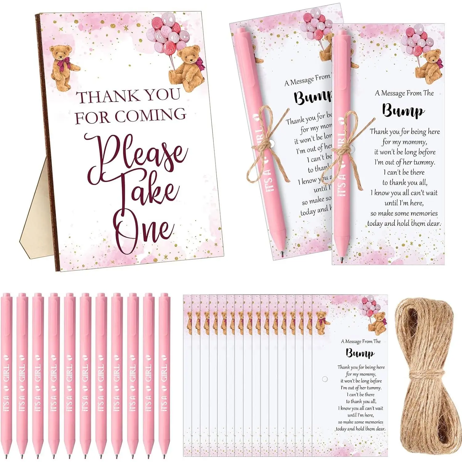 50 Set  Shower Favors for Guest 1 Thank You for Coming Sign 50 Ballpoint Pens 50 Thank You Cards with Twine  Shower Return Gifts for Gender Reveal(,Bear)