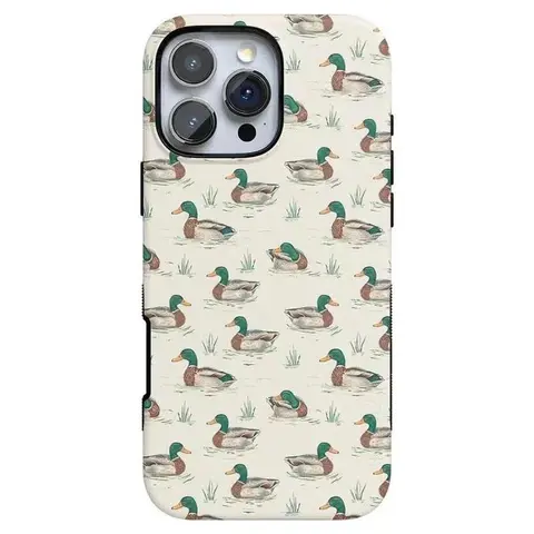 Breeze Case Glossy Thick 2-in-1 Durable Shockproof Polycarbonate Smartphone Cover & Screen Protector, Cute Green-Headed Duck Design, Boyfriend Collection Accessory for iPhone 11-17 Devices