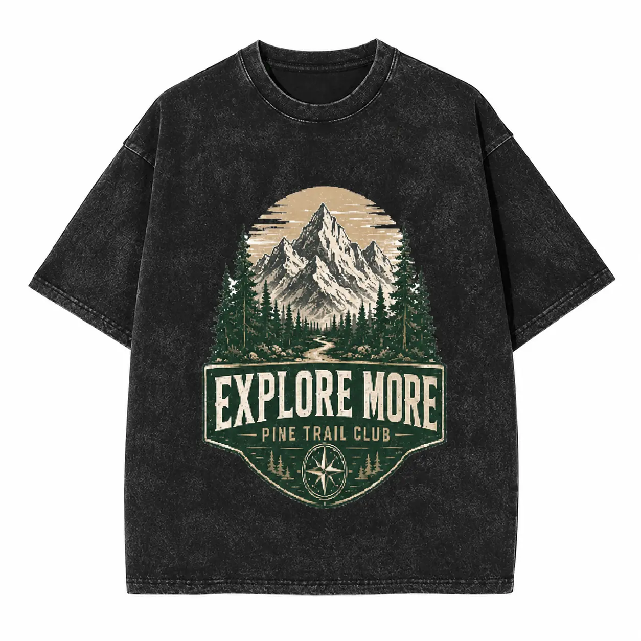 Vintage Washed Mountain Graphic T Shirt, Unisex Cotton Explore More Hiking Camping Tee, Casual Short Sleeve Top