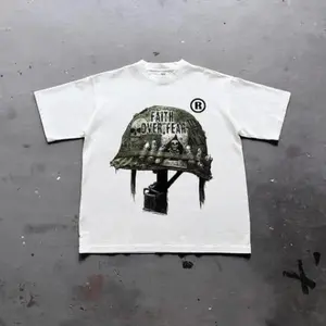 Faith Over Fear War Helmet Graphic Cotton T-Shirt Unisex Grunge Y2K Emo Scene Tapout Goth Amity Affliction Style