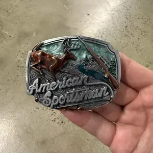Vintage 1980s American Sportsman Deer Hunting Multicolor Belt Buckle